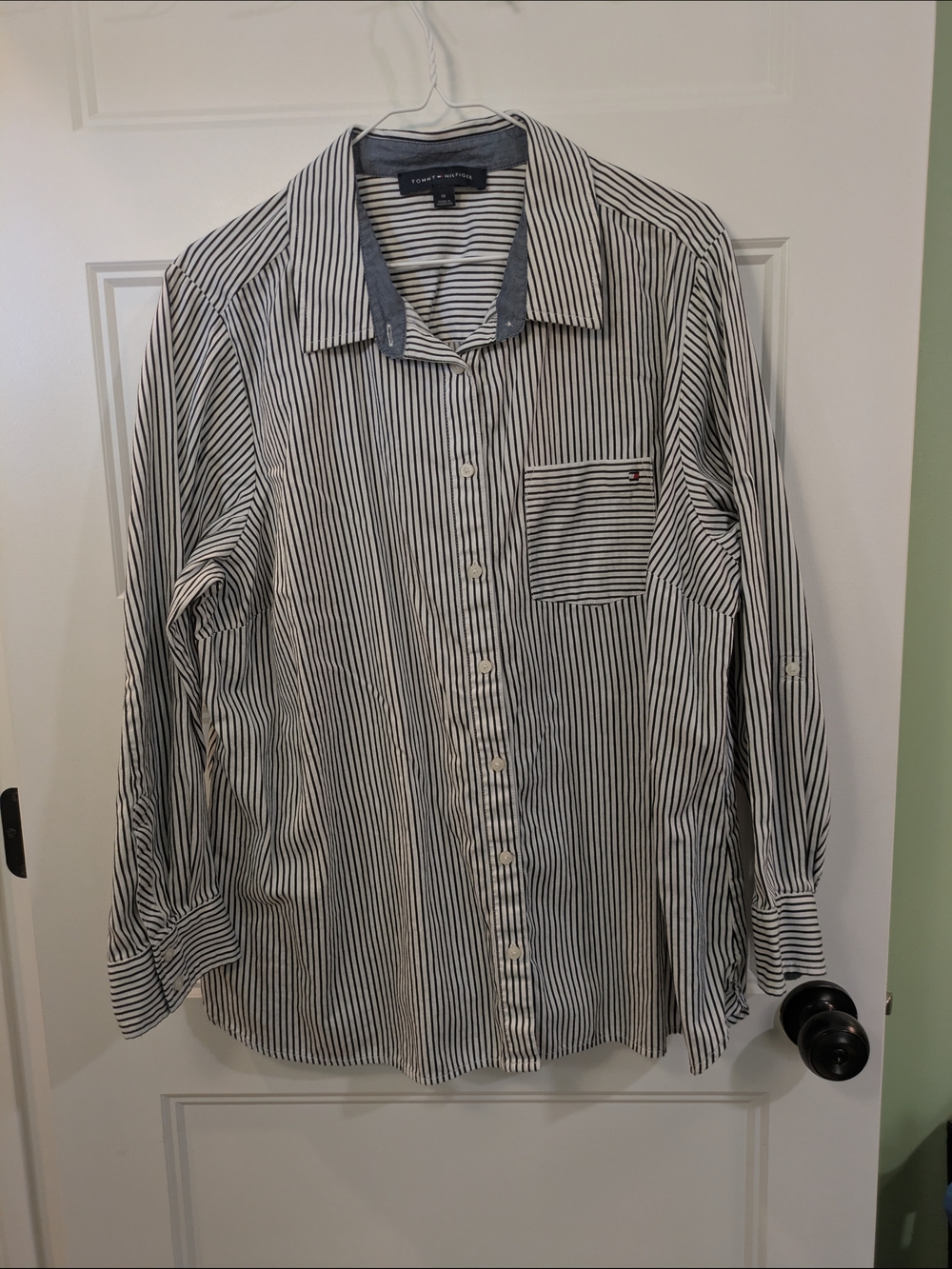 Tommy Hilfiger Black and White Stripe Button-Up Shirt